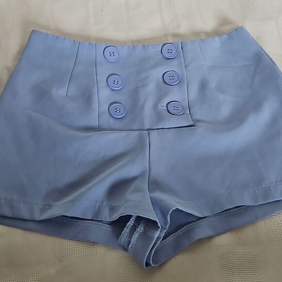 Women's Blue Buttoned Shorts - Picture 8 of 16